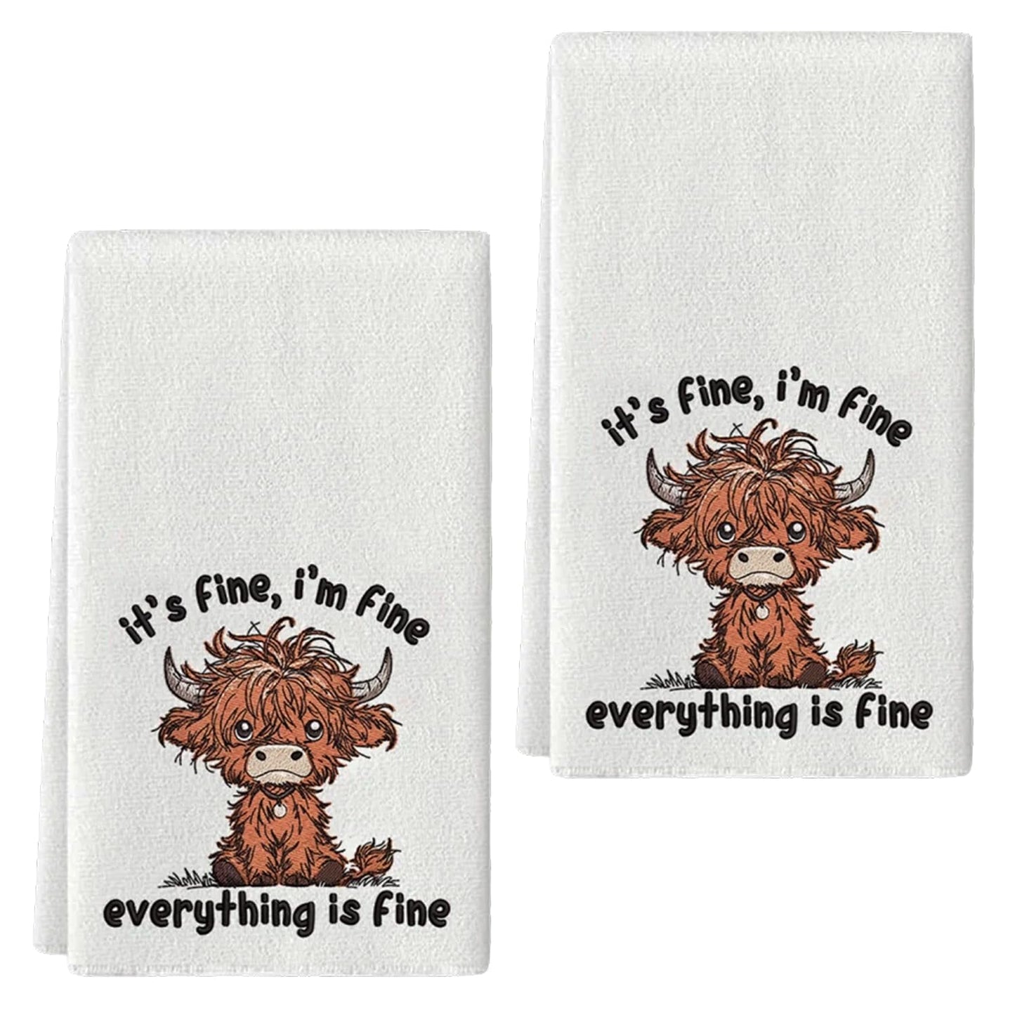 Highland Cow Towels, 2Pcs Soft Microfiber Tea Towels, Highland Cow Kitchen Accessories, Quick Dry for Everyday Cleaning, Home Decoration