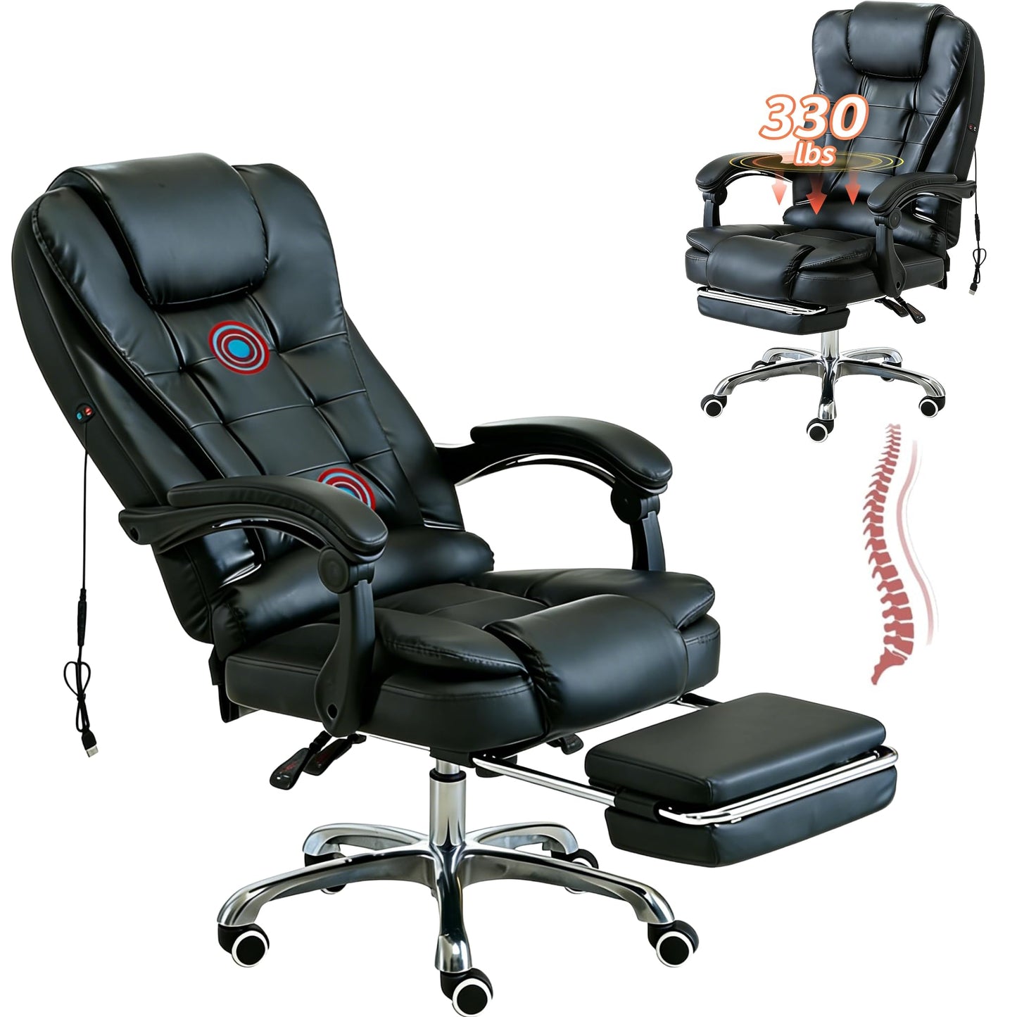 HIHOBDAY Office Desk Chair,Big & Tall Leather Gaming Chair with Footrest,Wide Ergonomic Comfy Executive High-Back Reclining Computer Chair,2-Point