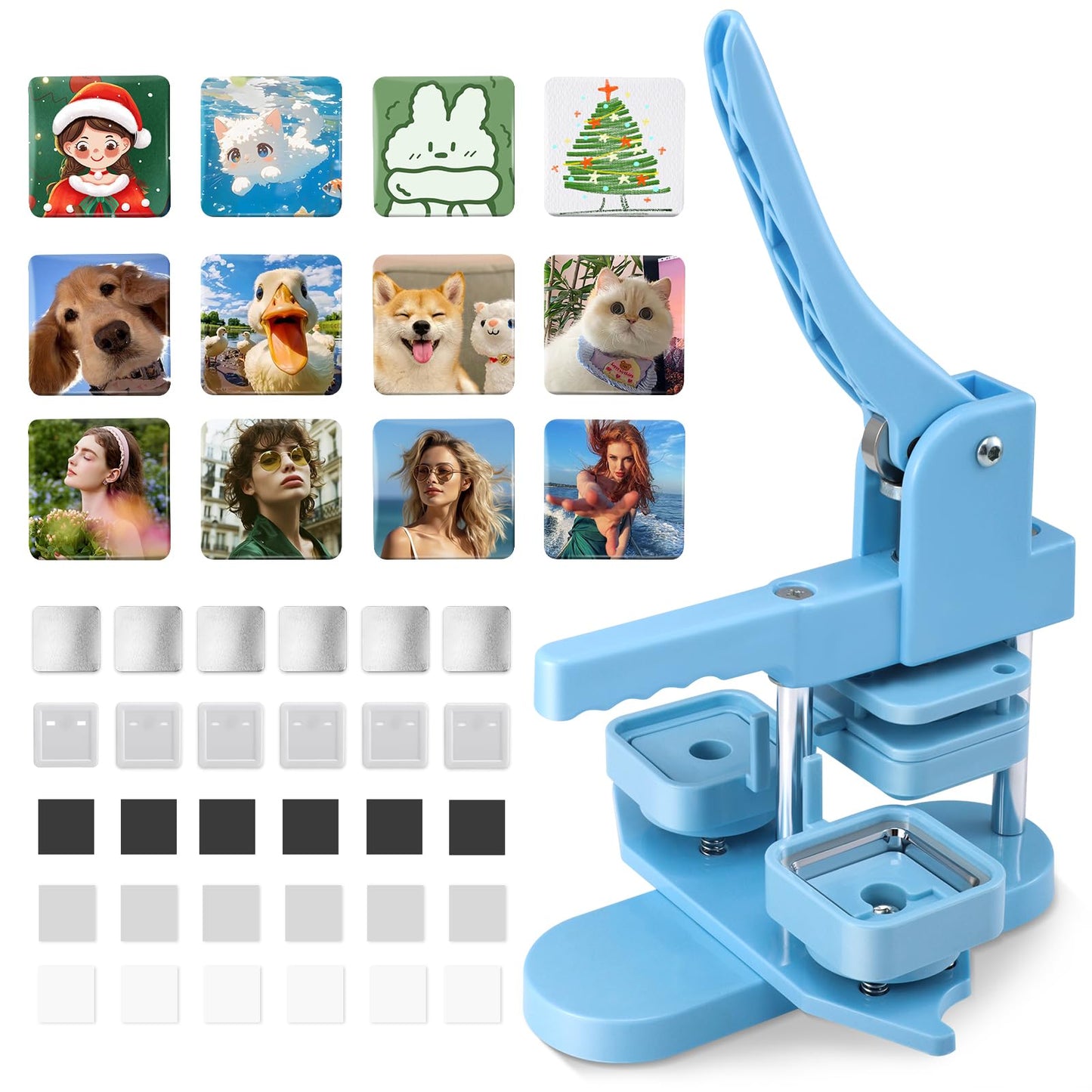 Square Magnet Button Maker Kit Badge Maker Machine 50mm*50mm with 100 Set Square Magnet Button Making Supplies DIY Square Photo Badge Button Press