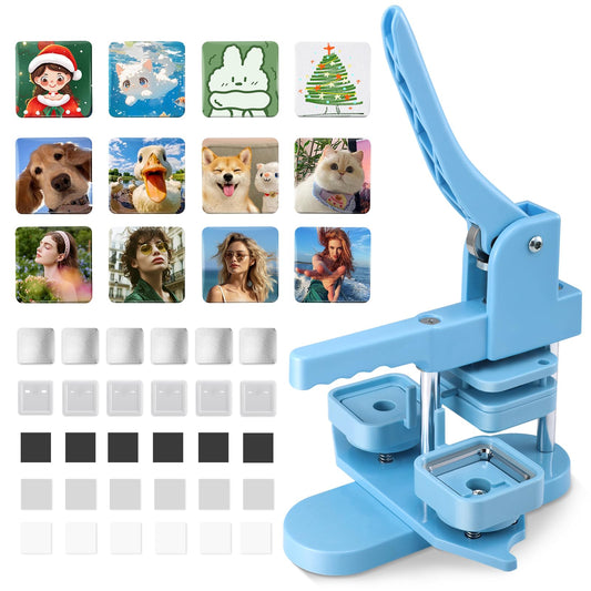 Square Magnet Button Maker Kit Badge Maker Machine 50mm*50mm with 100 Set Square Magnet Button Making Supplies DIY Square Photo Badge Button Press