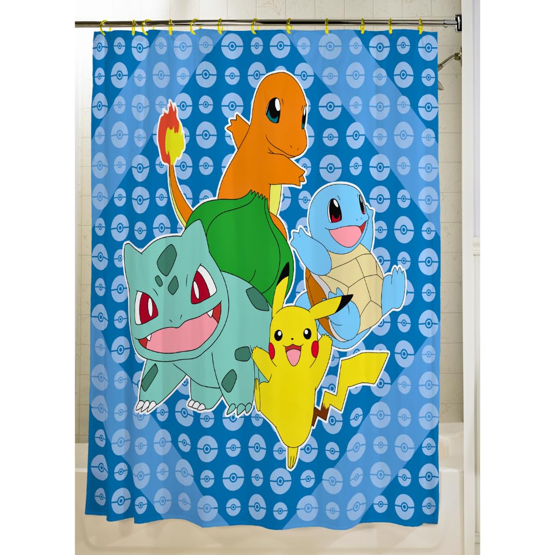 Franco Pokemon Anime 13 Piece Shower Curtain and Ring Set, (100% Officially Licensed Product)