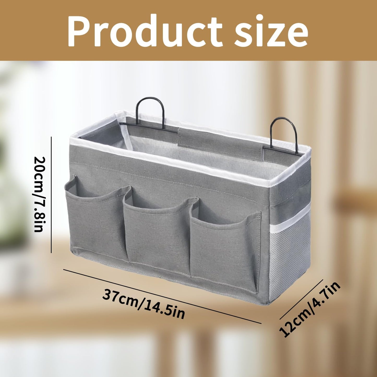 Eidoct Canvas Wall Hanging Organizer Bag with Hook, 3-pockets Storage Bag