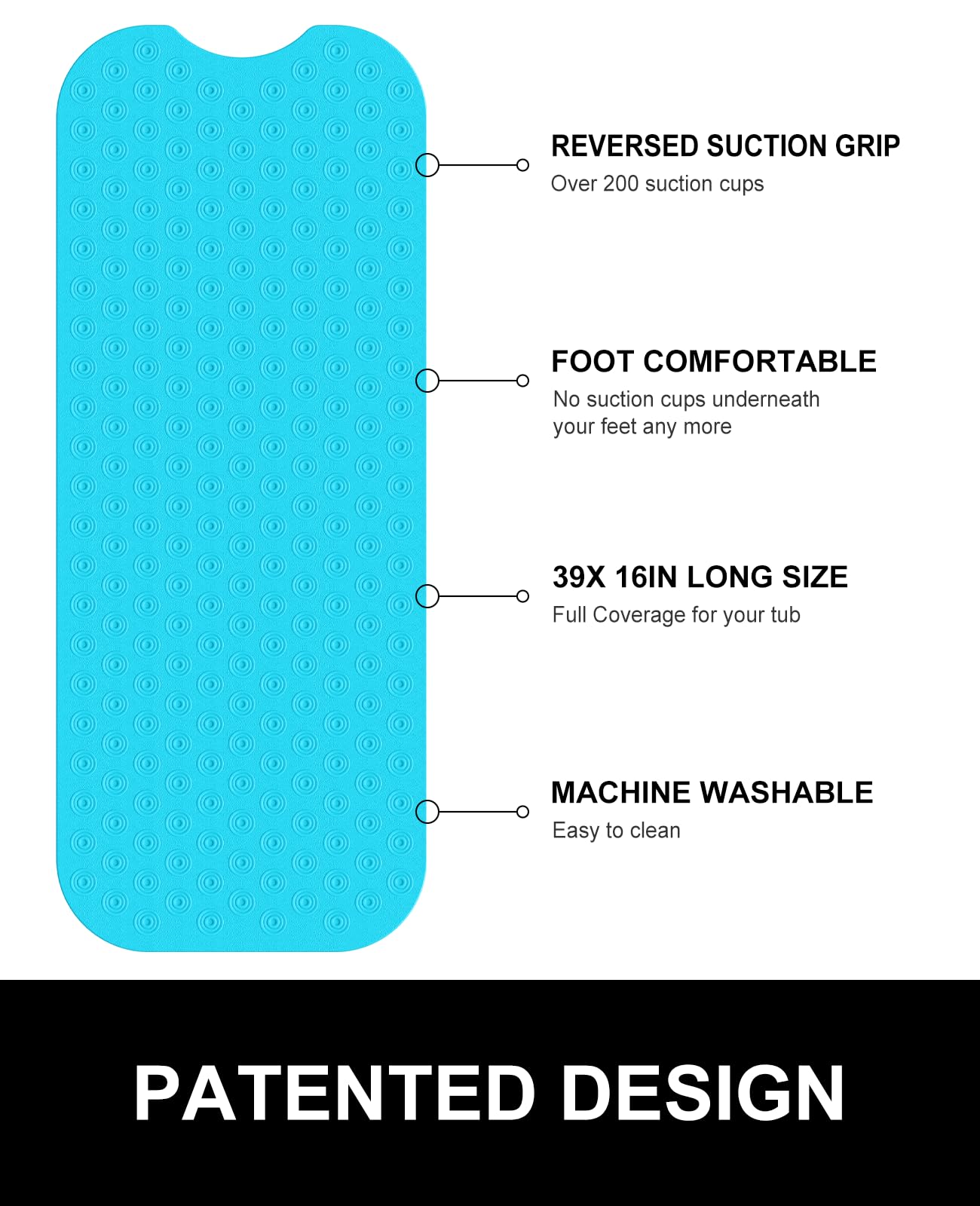 Yolife No Suction Cup Bath Mat: 40x100CM Extra Long Bathmat│Perfect for Refinished Bathtub Mat│Made of Nature Rubber│a Blessing for the Elderly and