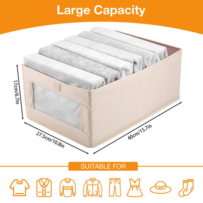 Micvtve 4 PCS Linen Wardrobe Storage Organiser Foldable Storage Bins Baskets for Organization Foldable Organizer with Clear Window Organizing