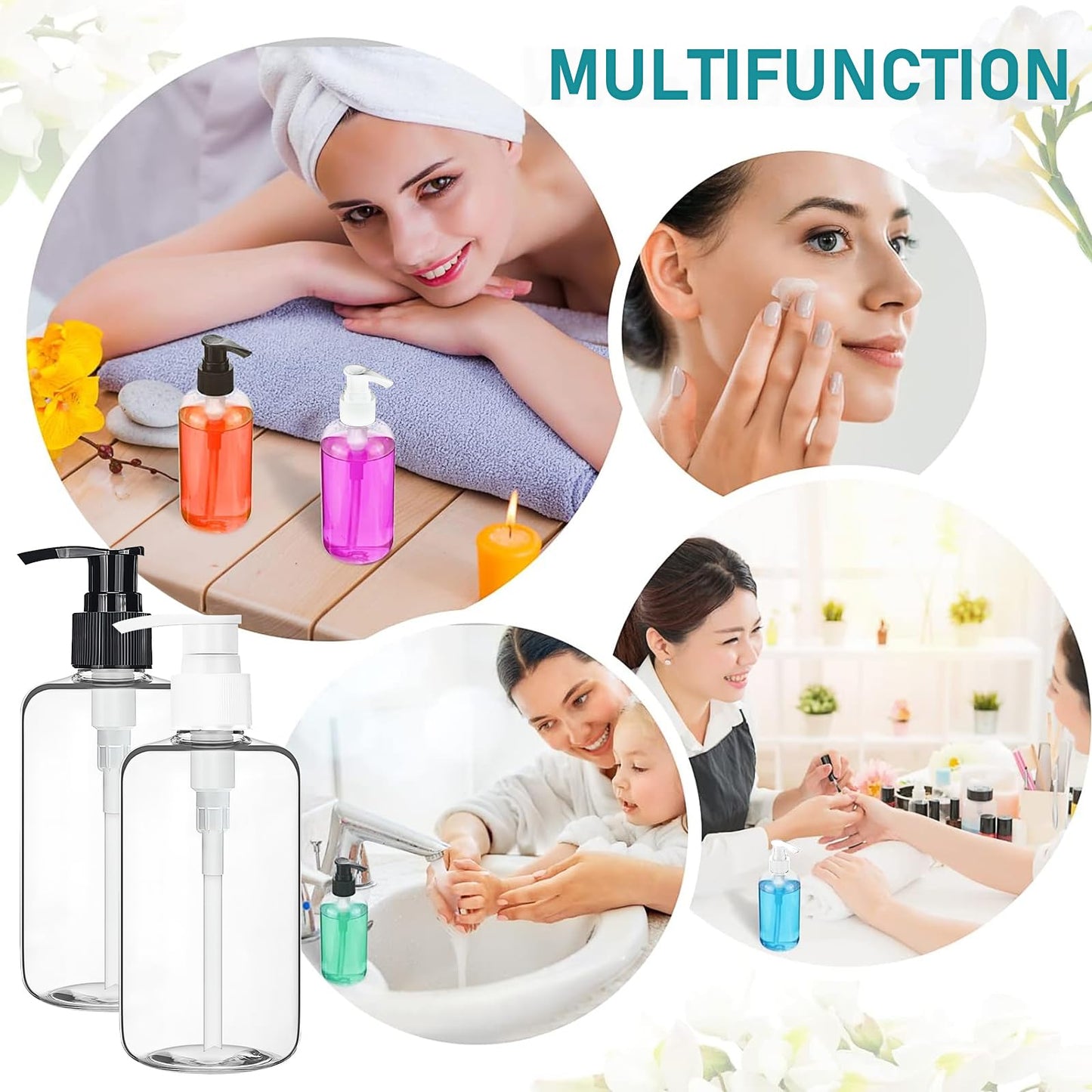 36 Pack 250 ml Clear Plastic Pump Bottles, Refillable Lotion Dispensers