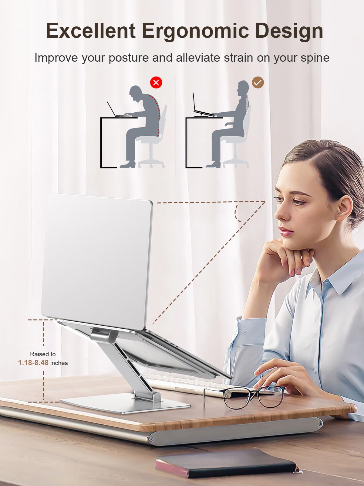 CIRYCASE Adjustable Laptop Stand, Aluminum Fast Cooling Laptop Riser for Desk, Ergonomic Foldable & Portable Computer Stand Holder Compatible with