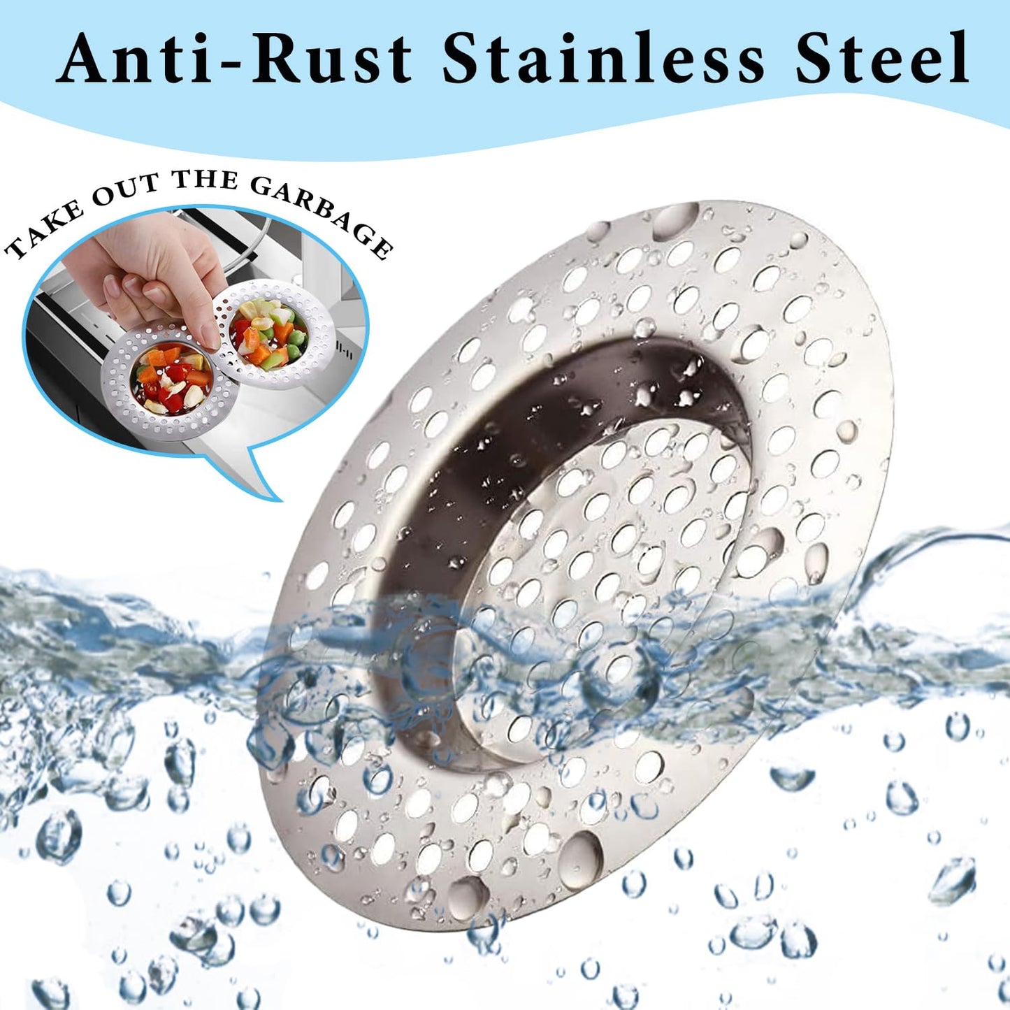 Sink Strainer Plug Stainless Steel Hole Drain Cover, Bath Plug/Shower Drain Protector Hair Catcher Sink Stopper Filter for Bathroom, Kitchen