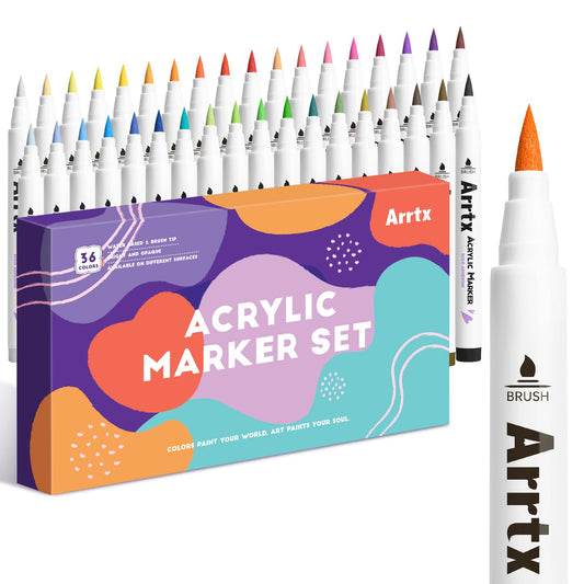 Arrtx Acrylic Paint Pens -36D Colors Acrylic Markers for Rock Painting, Brush Tip Acrylic Pen, Art Supplies, Fabric Paint, Waterproof Paint, Art