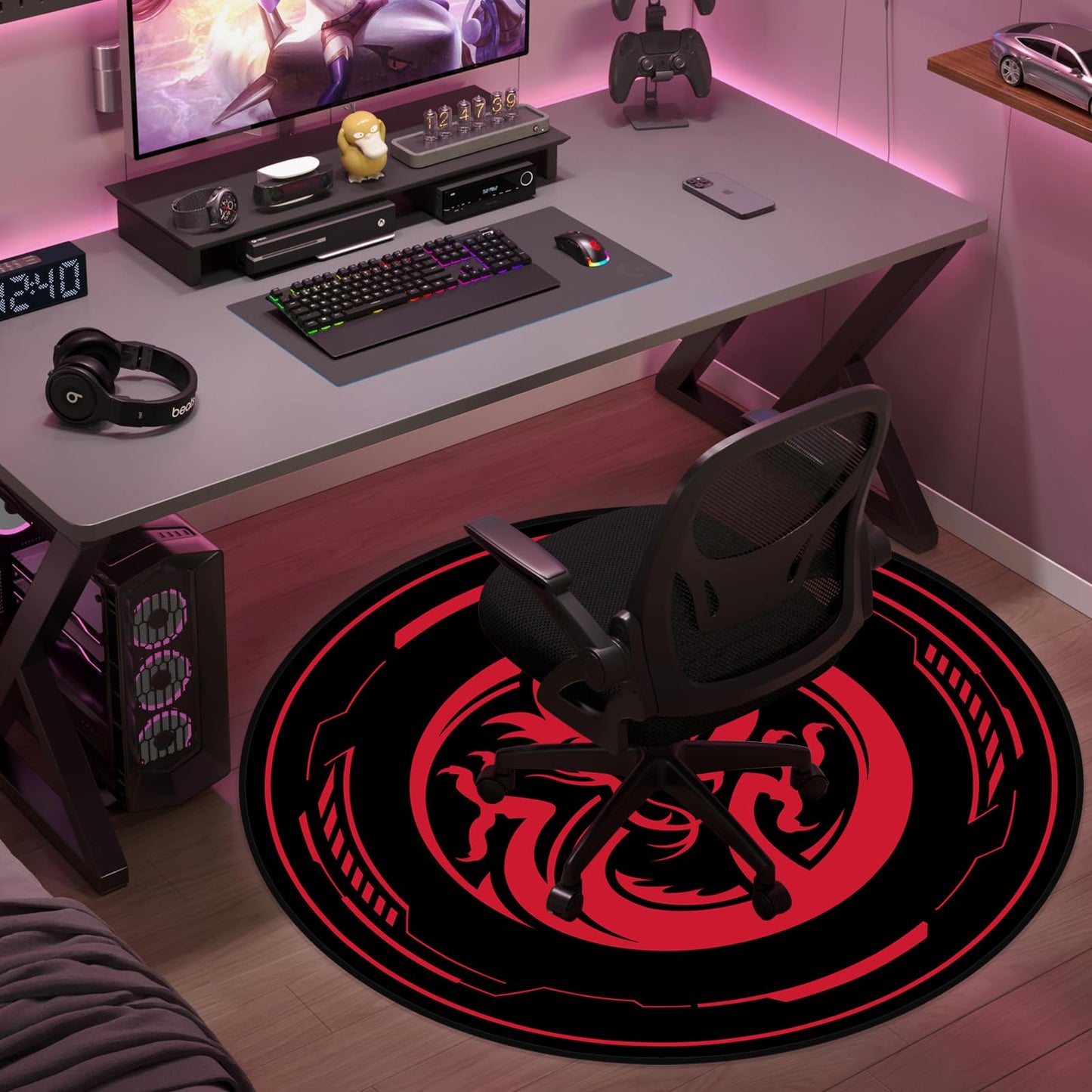 Raoot Office Chair Mat for Carpeted and Hardwood Floor Gaming Chair Mat 120 cm Round Floor Mats for Gaming Room Home Office