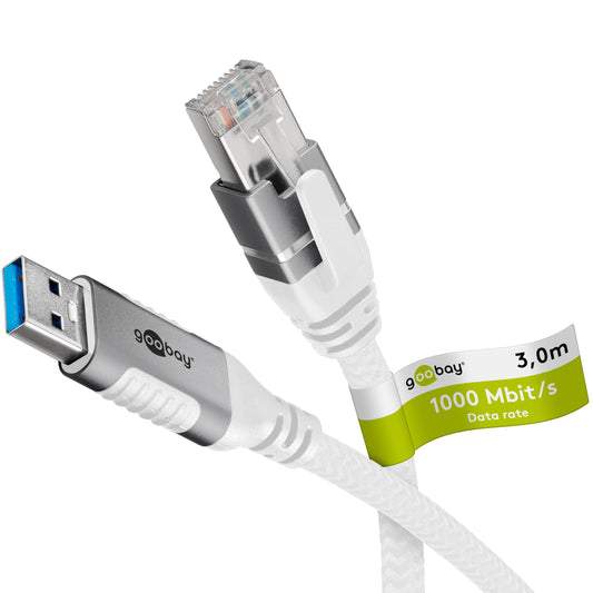 Goobay 3m USB to Ethernet Adapter Cable - CAT 6, 1 Gbit/s, Compatible with Laptop, Tablet, PC, Router-74160
