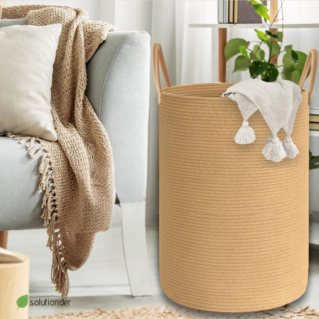 Solutionder Extra Large Cotton Rope Storage Basket (Honey) – Woven Laundry, Blanket & Toy Organiser, Washing Basket for Laundry, Nursery & Home