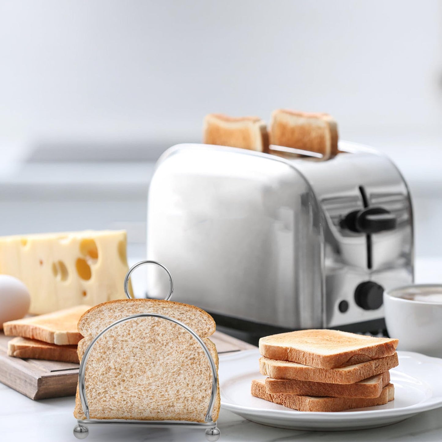 SHINEOFI Toast Display Rack Stainless Steel Bread Stand Space Saving Design, Metal Holder for Sliced Bread and Pastries