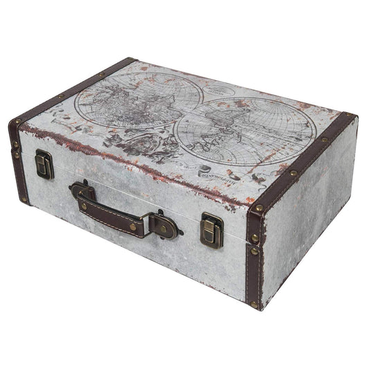 HMF VKO101 Vintage Wooden Suitcase | 38 x 26 x 13 cm | Large | World Map