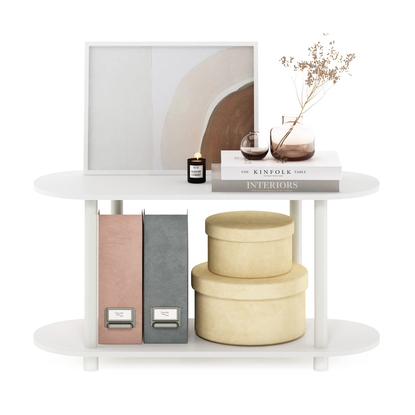 Furinno TURN-N-TUBE Oval Display Shelf, 4-Tier Book Shelf, Oval Storage Shelves, Toolless Open Shelves, Round Tubes, for Organization and Storage