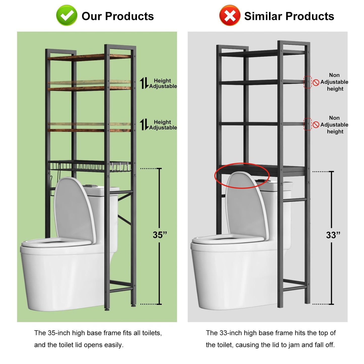 CAPHAUS Over The Toilet Storage Rack, 4-Tier Bathroom Organizer Shelf Over Toilet with Adjustable Shelf and Basket