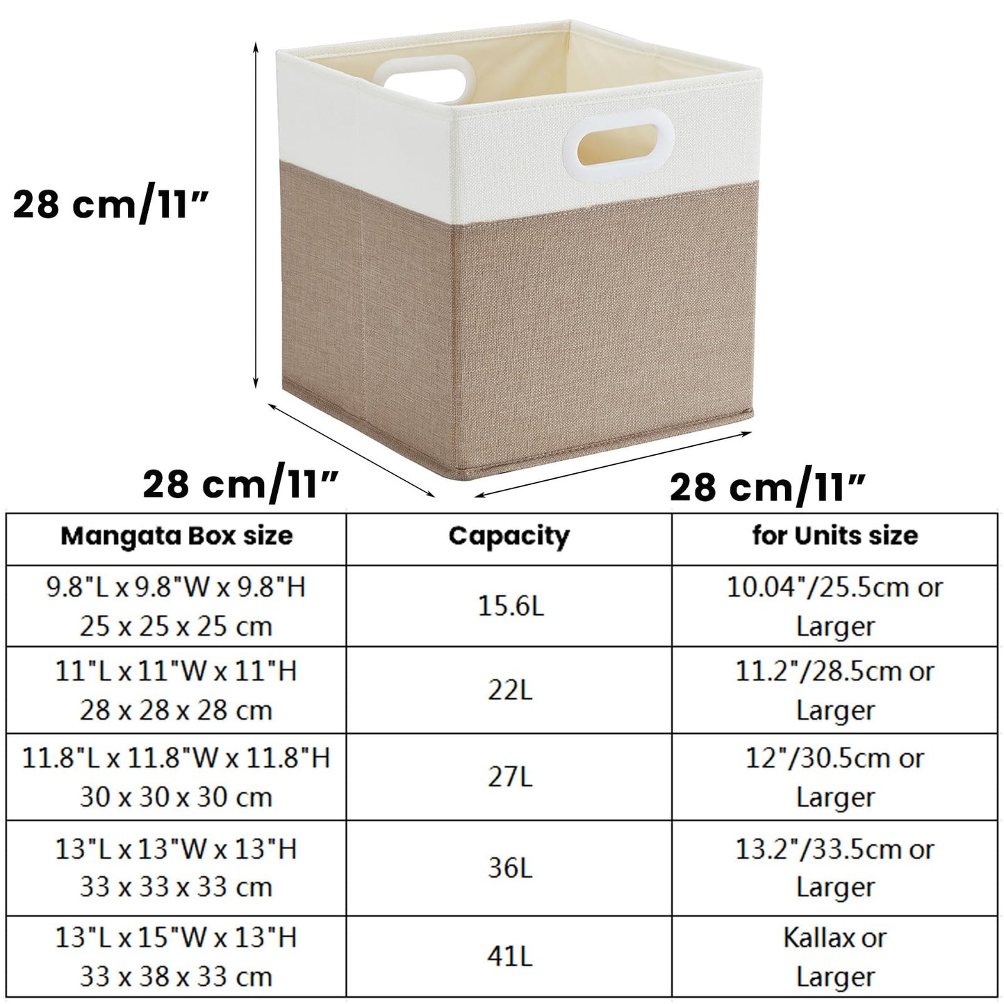 Mangata Cube Storage Boxes 28x28x28 cm, Fabric Storage Cube Baskets for Clothes Bins, Baskets, Chests,Toys (Light Khaki/Cream White, 4Pcs)