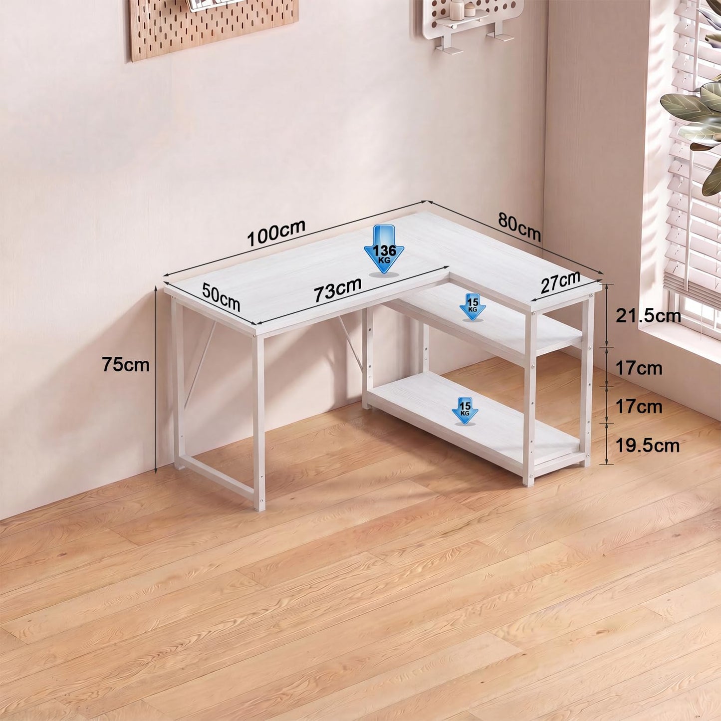 JUMMICO Small 100x80cm L-Shaped Corner Desk with Storage,Compact Corner Computer Desk for Home Office, White
