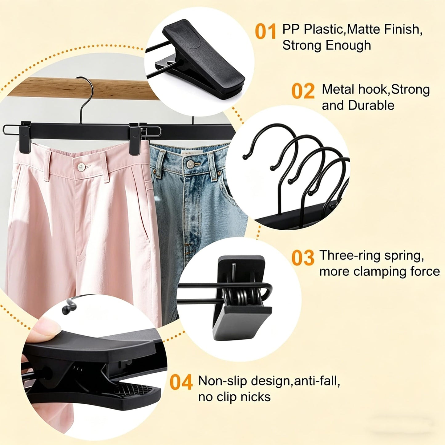 Trouser Hanger, 30Pack Plastic Pant Hangers Space Saving Skirt Hangers with Clips Adjustable Non-Slip Coat Suit Metal Heavy Duty Chrome Clothes