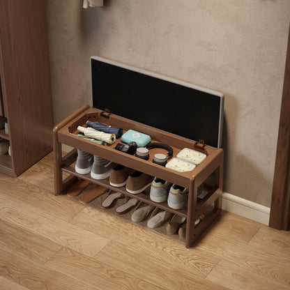 AQIMUELE Small Shoe Bench with Cushion, Shoe Bench Storage with Seat, Wooden Shoe Rack 2-Tier, Hidden Flip-Top Seat, for Hallway, Entryway