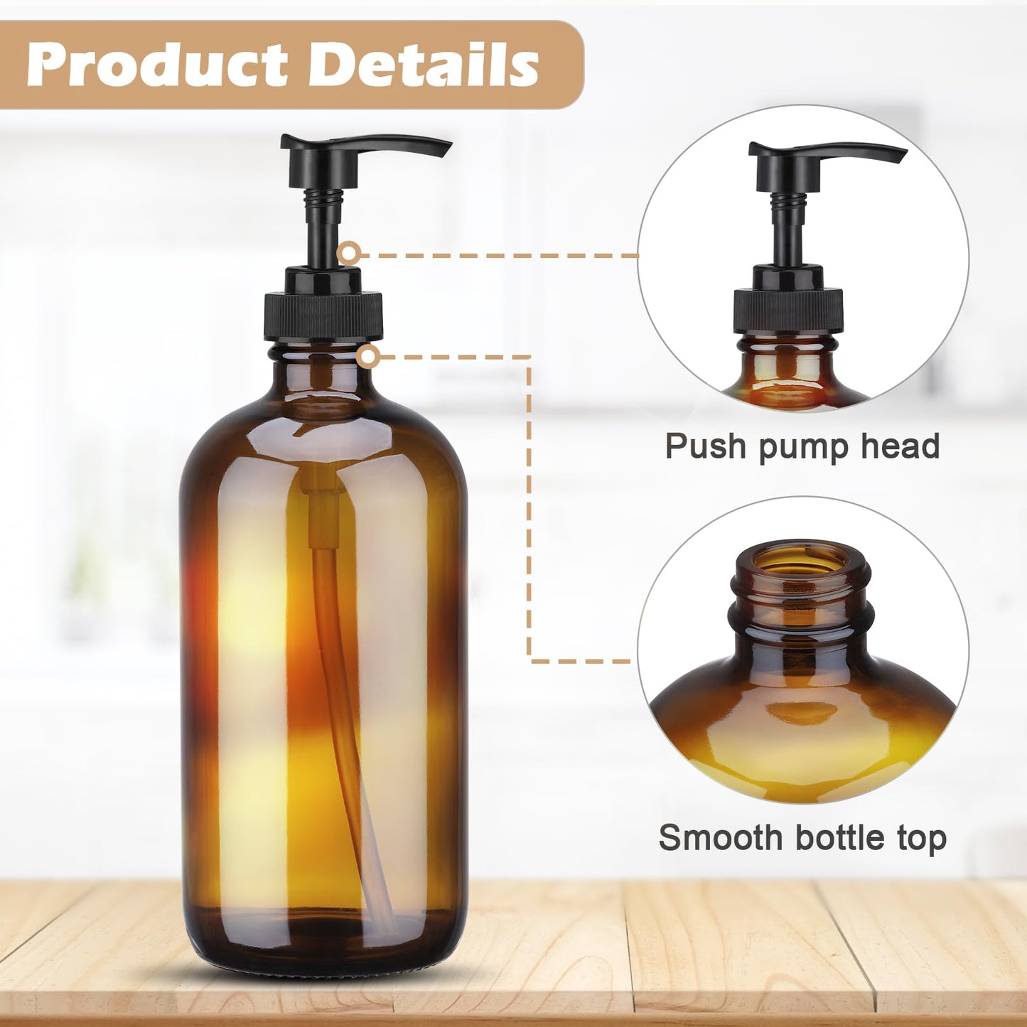 Hejo 2 Pcs Amber Glass Soap Dispenser, 500ml Hand and Dish Soap Dispenser