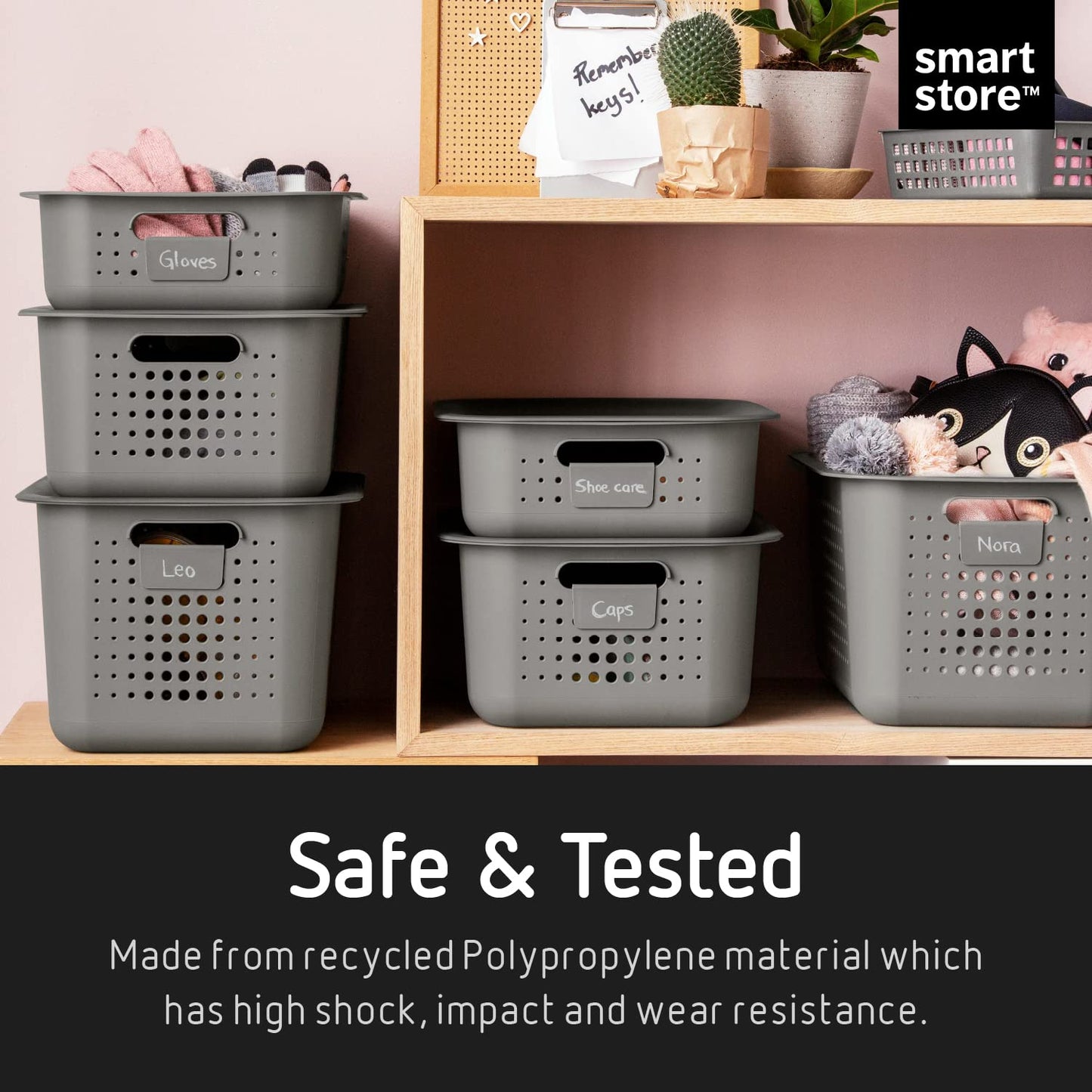 SmartStore 10L Recycled Plastic Storage Basket with handles - Taupe - Sustainable, Stackable and Nestable - 10 Year Guarantee - Medium basket