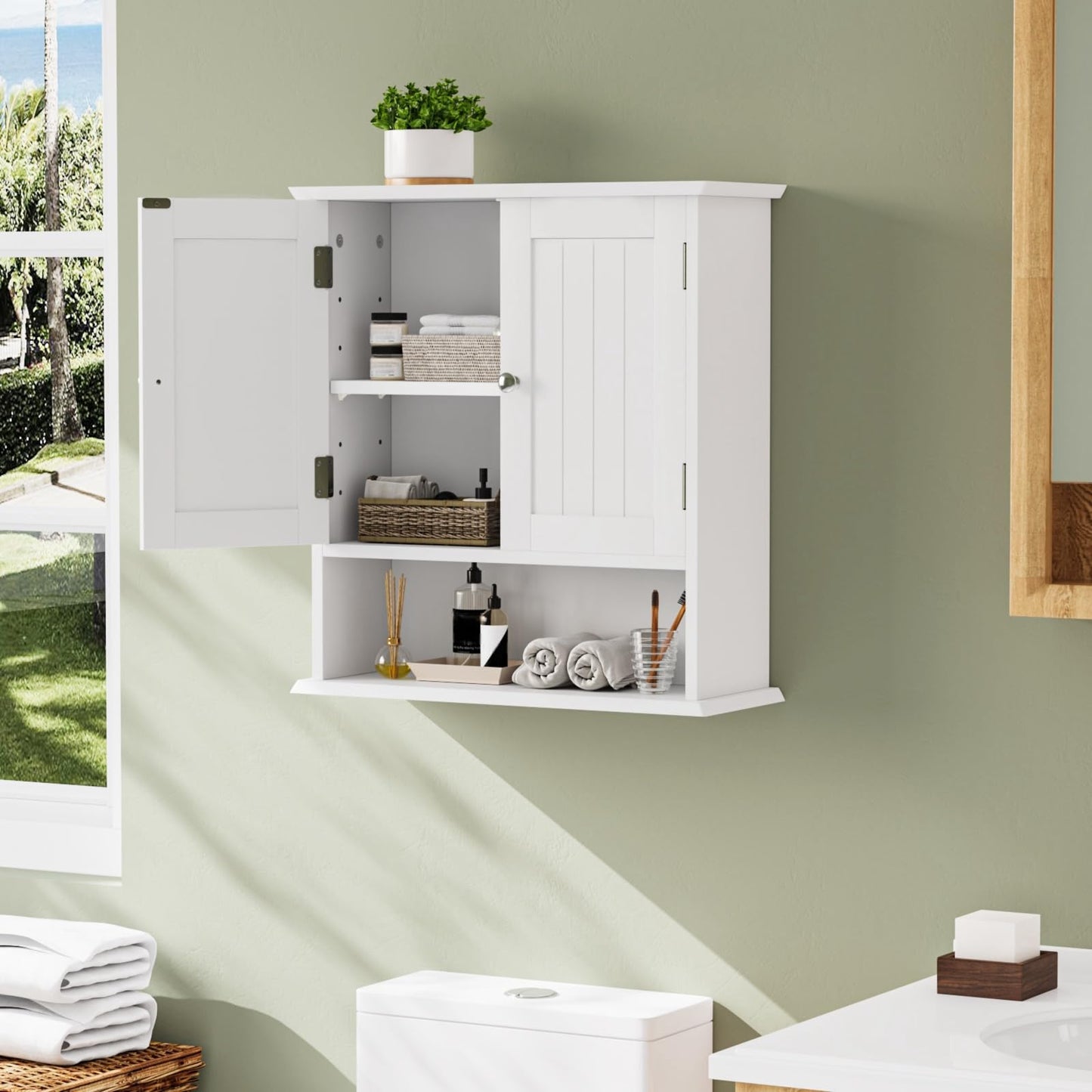 Smuxee White Bathroom Cabinet Wall Mounted, Small Bathroom Medicine Cabinet with 2 Door Adjustable Shelves