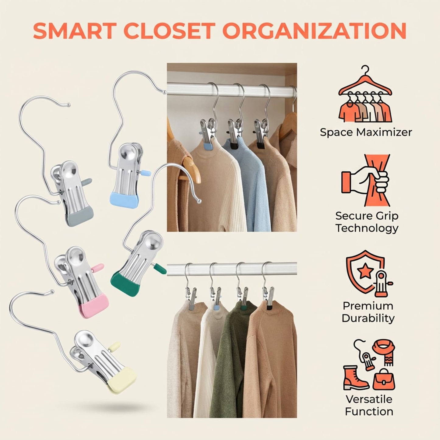 24 Pcs Heavy Duty Trouser Hangers with Clips