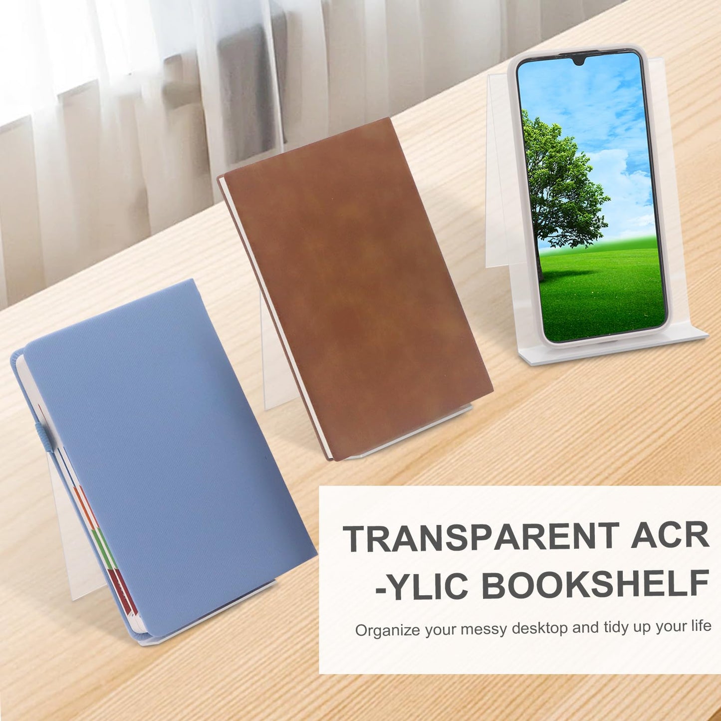 CheurYae 6Pcs Clear Acrylic Book Stand,Transparent Book Display Stand,Clear Book Holder for Books,Phones,Notebooks, Artworks