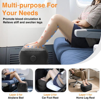 Maliton Inflatable Airplane Foot Rest with Pump Bag Black, 2Pcs