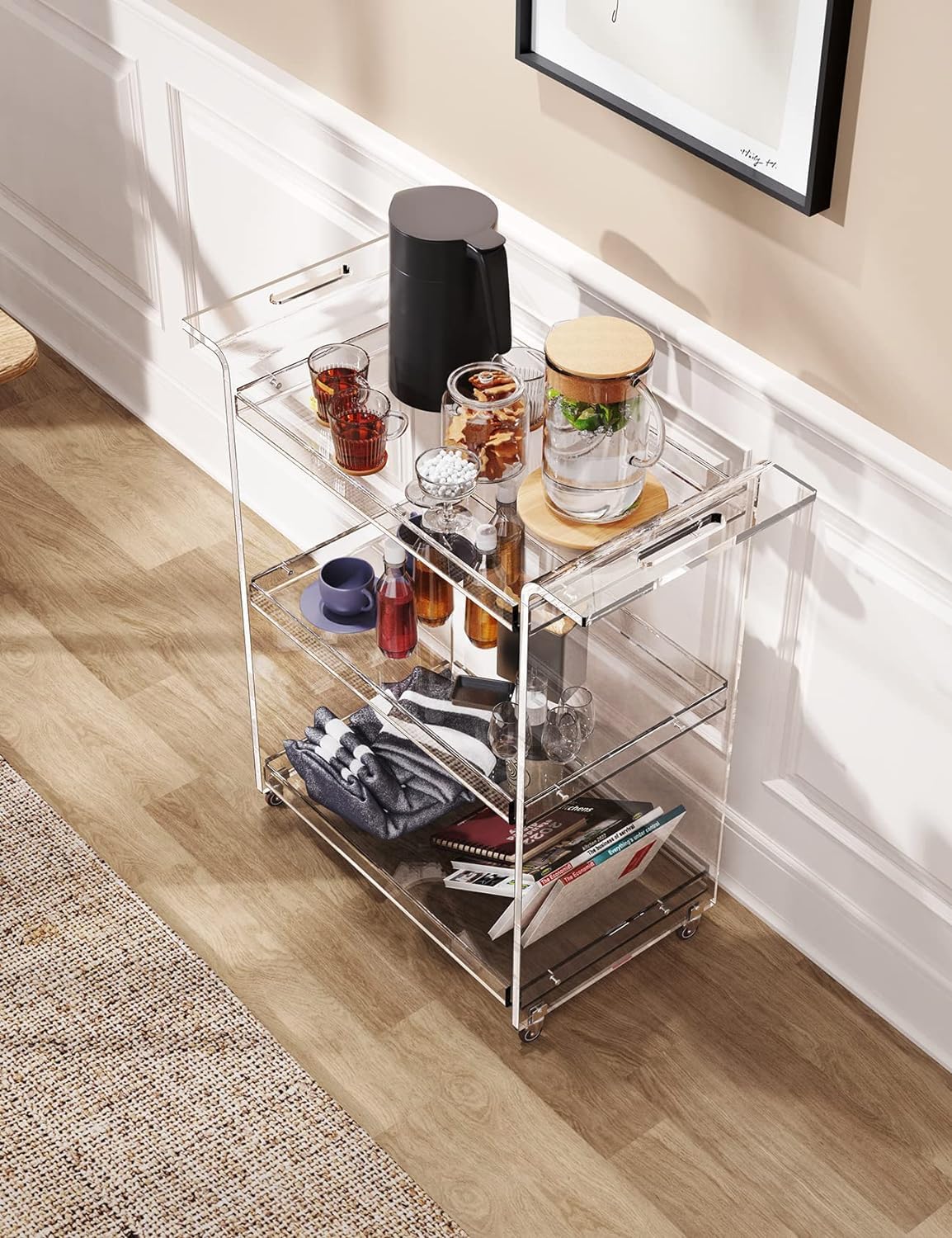 solaround Acrylic Bar Cart, Drink Trolley, Clear, 53 x 30 x 72 cm