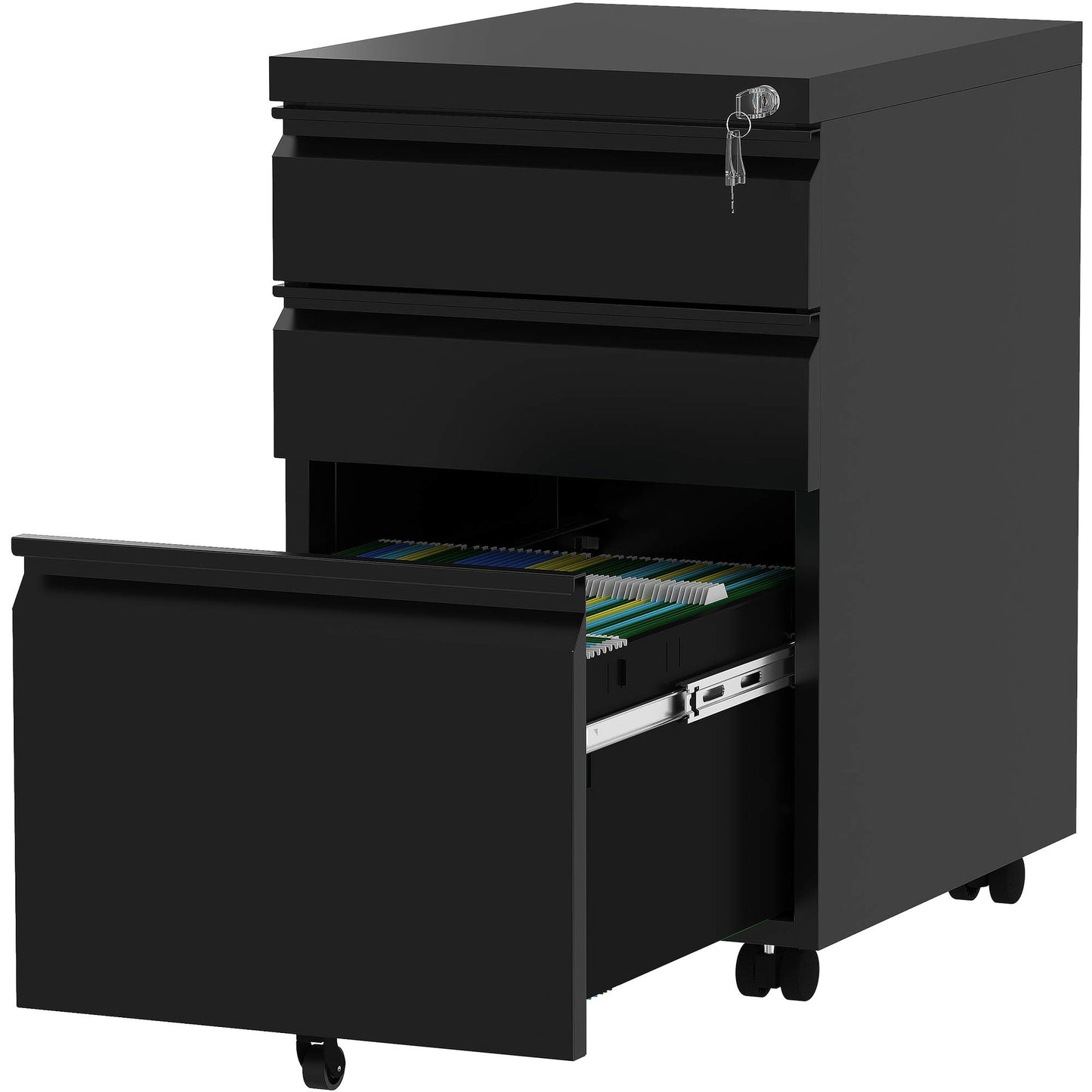 YITAHOME 3-Drawer Mobile File Cabinet with Lock, Office Storage Filing Cabinet for Legal/Letter Size