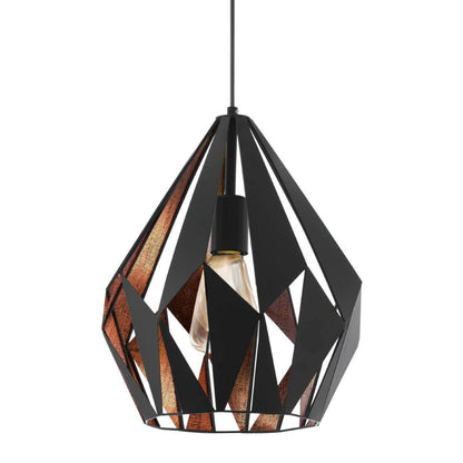 EGLO Vintage Pendant, Steel, 60 W, Black, Copper, 49254