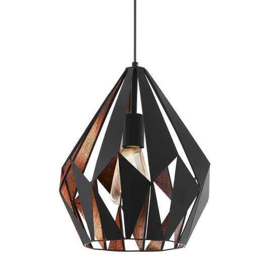 EGLO Vintage Pendant, Steel, 60 W, Black, Copper, 49254