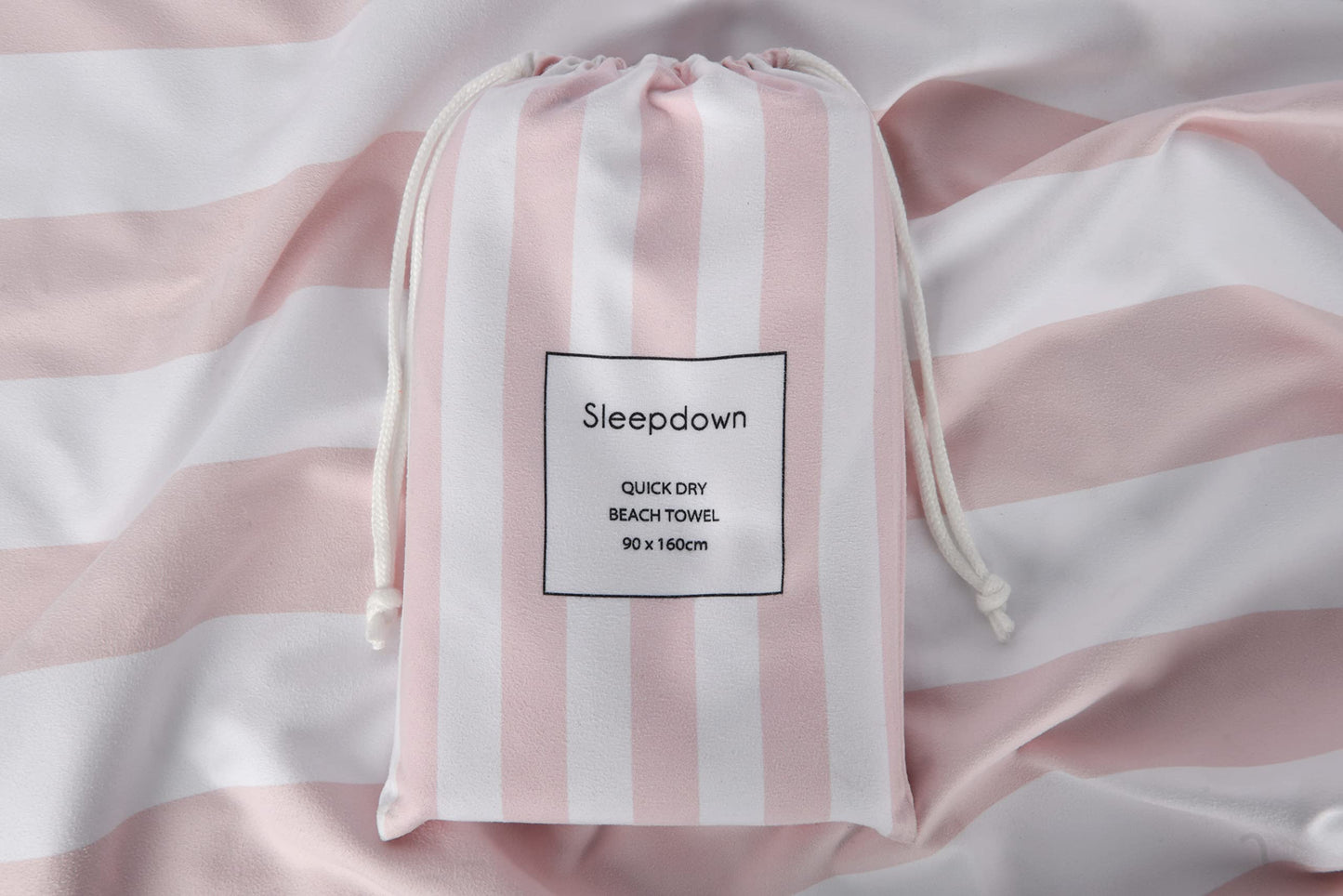 Sleepdown Striped Large Beach Towel Soft Microfiber Absorbent Swimming Pool Travel Camping Bath Sauna Gym Yoga with Bag - Blush - (160 x 90cm)