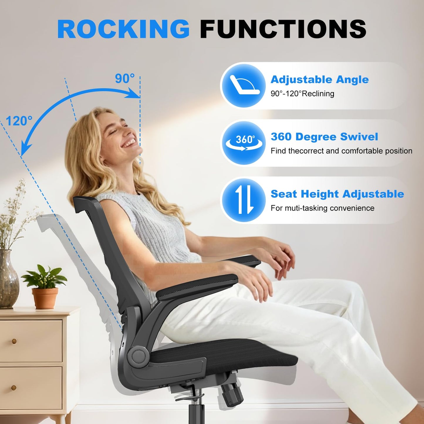 AnyGod Office Chair, Ergonomic Mesh Home Desk Chair with Flip-up Armrests