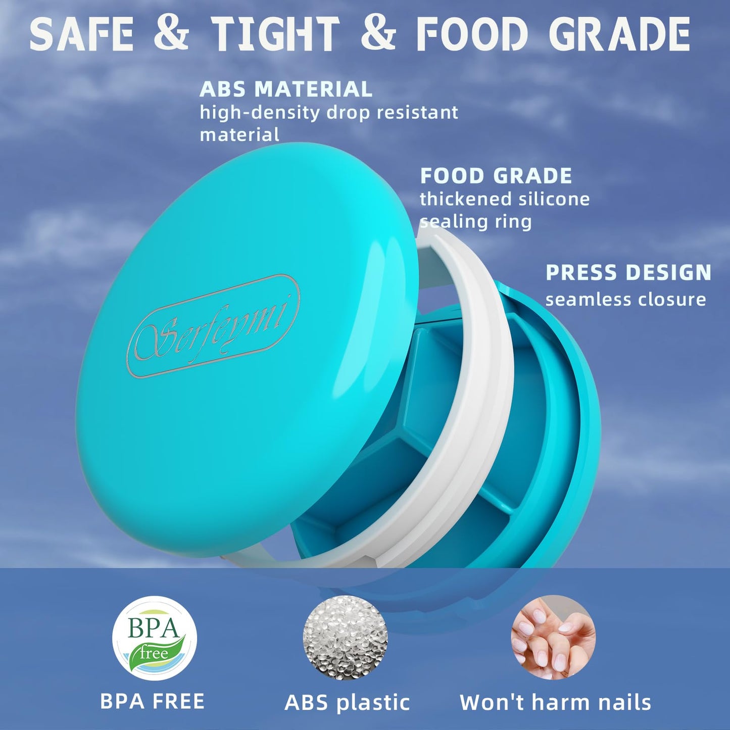 Serfeymi 3 Compartment Waterproof Cute Small Pill Box for Purse & Pocket,Travel Portable and Multifunctional Pill Case Holder for Vitamins,Fish