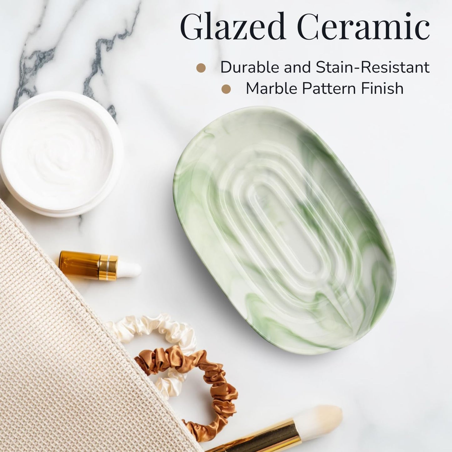 YoHyien Ceramic Soap Dish, Anti-Slip Marble Soap Dish for Bathroom, Soap Tray Dish, Soap Holder for Shower, Kitchen, and Sink