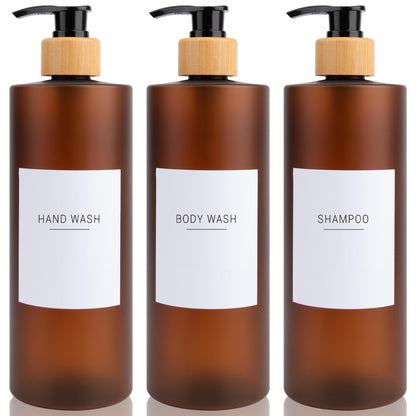 500ML Soap Dispensers with White Waterproof Labels Lotion Pump Dispenser PET Empty Bottle for Bathrooms