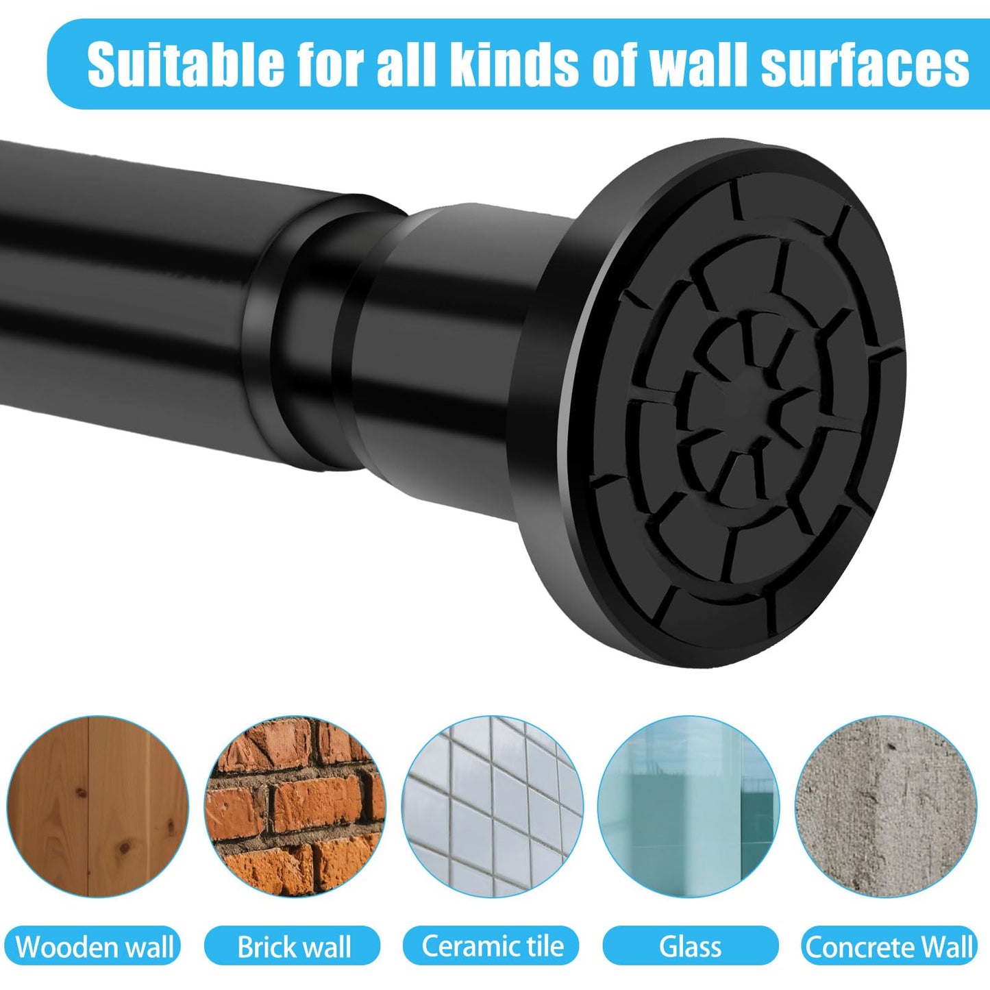 Black Clamping Curtain Bar without Drilling, 71-199 cm Adjustable for Curtains in Bathroom, Bedroom, Wardrobe & Balcony (1 Piece)