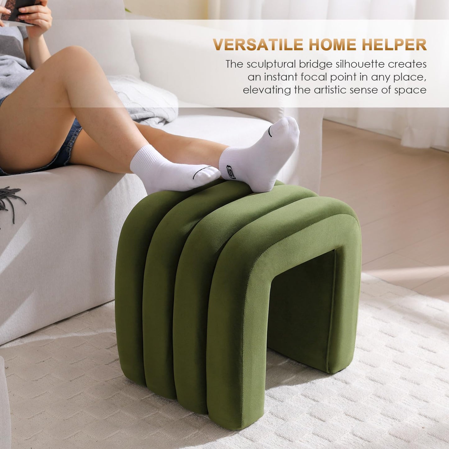 Zesthouse Arched Ottoman Foot Stool, U-shape Pouffe Footstool, Green