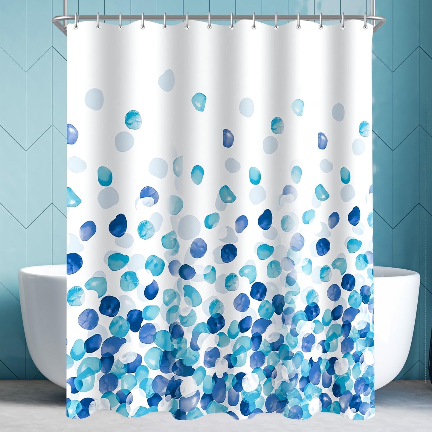 Lerores Shower Curtain, 100 x 200 cm, Blue Petals, Weighted Hem, Anti-Mould Textile, Water-Repellent, Washable Polyester Bath Curtains with Eyelets