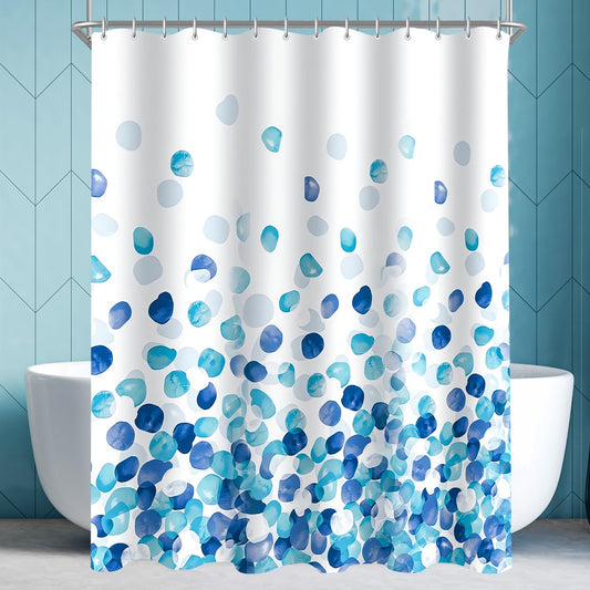 Lerores Shower Curtain, 120 x 180 cm, Blue Flower Petals, Weighted Hem, Anti-Mould Textile, Water-Repellent