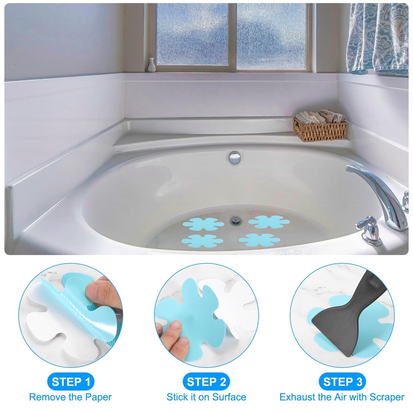 PATIKIL Bathtub Non Slip Stickers 3.9 x 3.9 Inch, 12 Pack Flower Safety Shower Floor Anti Slip Stickers with Adhesive Decals Scraper for Bath Tub
