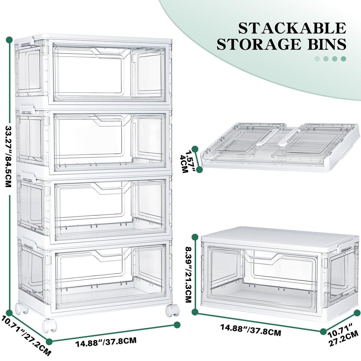 StowBin Storage Boxes with Lid,Plastic Storage Bins with 1 Lid,23L*4 Tier