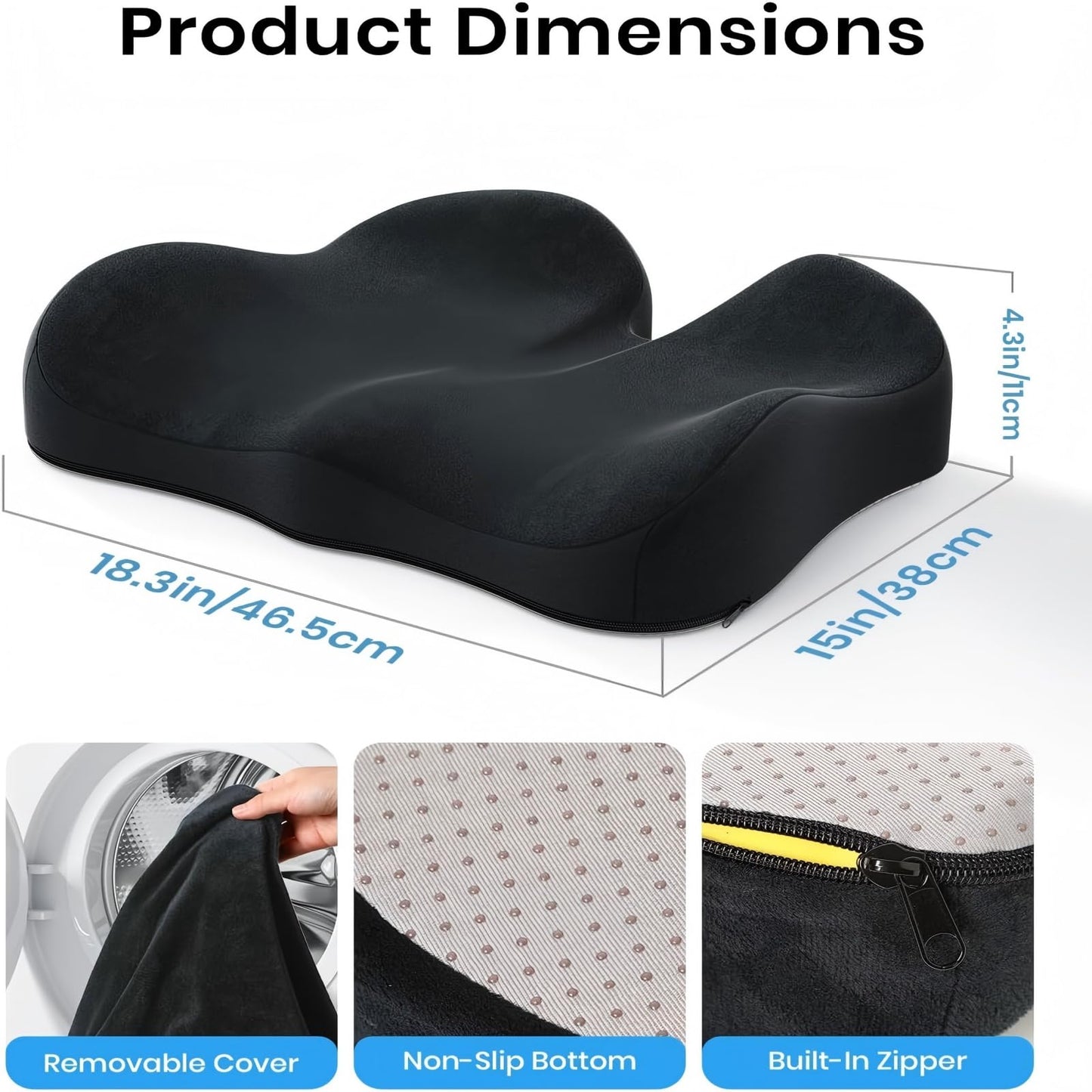 Benazcap Memory Foam Coccyx Cushion to Reduce Tailbone Pressure, Black.