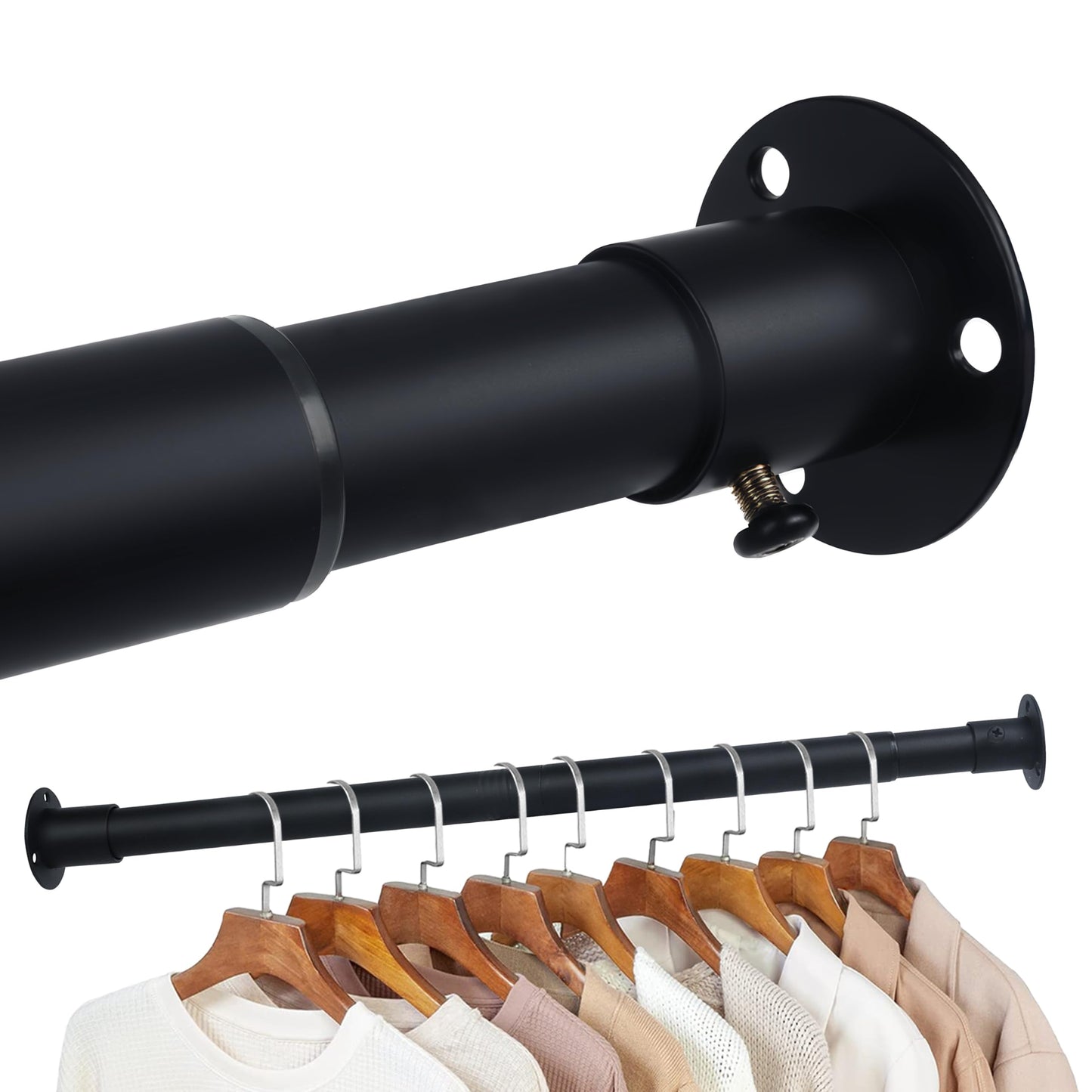 KINGSOW Extendable Wradrobe Rail 64.5-222cm: Black Clothes Hanging Rail