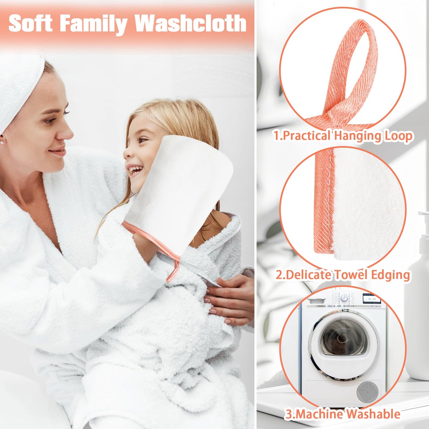 PHOGARY Microfiber Face Cloths for Washing Face, Soft Absorbent Wash Mitts, Coral Fleece Facial Body Wash Cloths, Adult European Bath Mitt