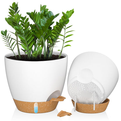 ZMTECH 30 cm Plant Pots with Drainage Holes Saucer Self Watering Planters with Watering Inlet Plastic Flower Pot for Indoor Outdoor Plants (Set of 2,