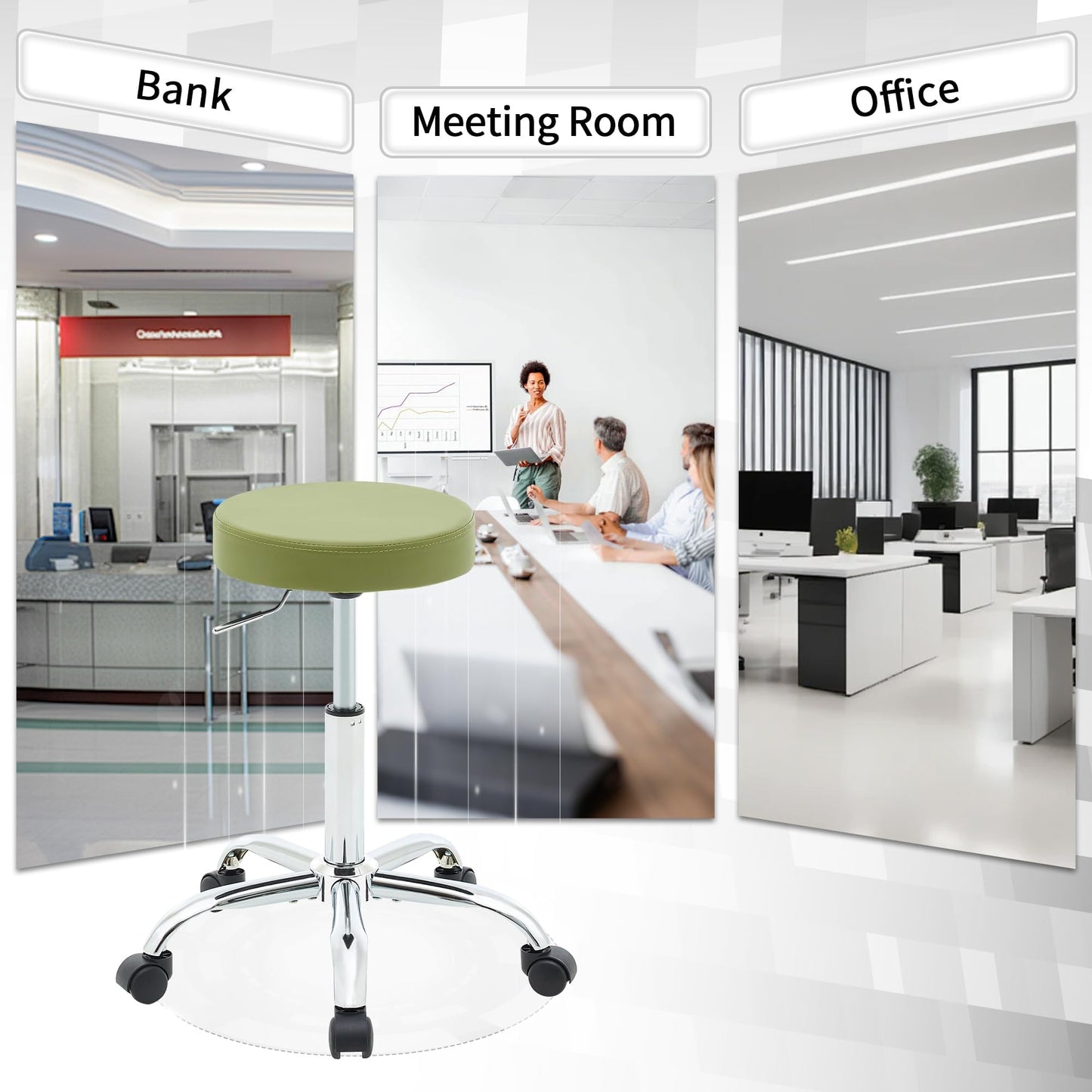 FIRAVOE Adjustable Rolling Drafting Stool with Wheels, Backless Office Chair, Height Adjustable 49.5–67.6 cm, Swivel Work Stool