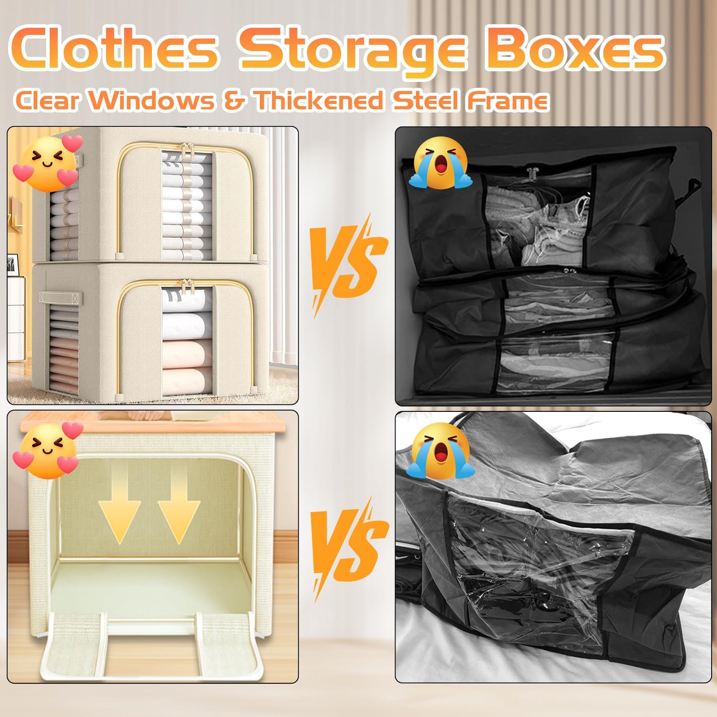 Resszo 66L Storage Boxes with Metal Frame and Top & Front Opening